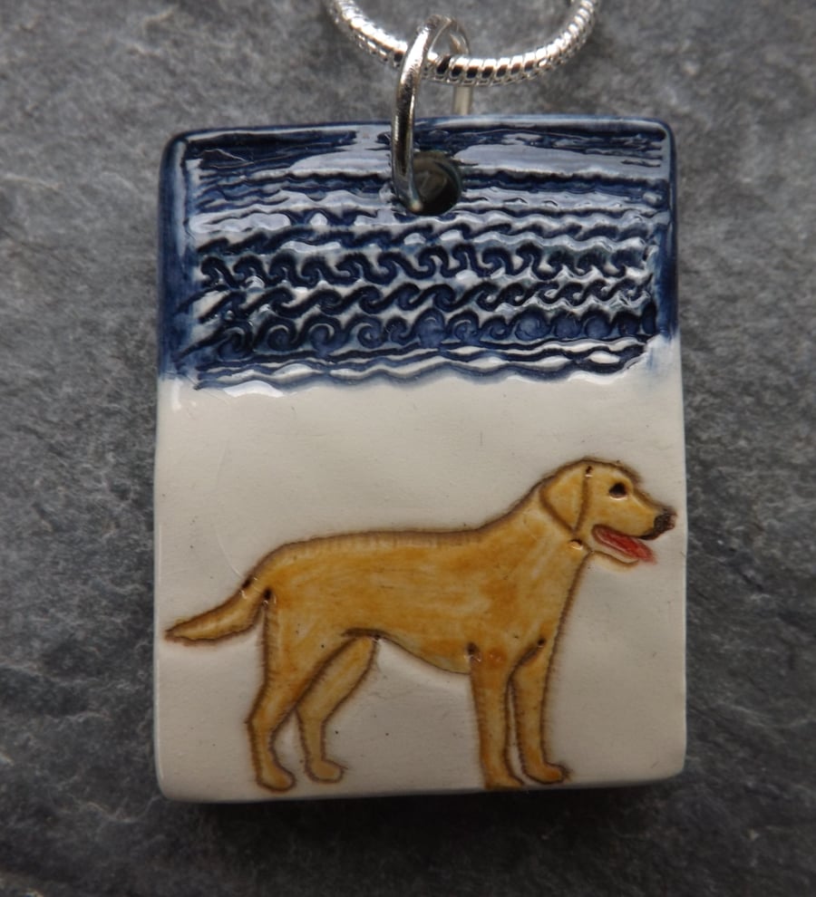 Handmade Ceramic golden Labrador Retriever dog pendant