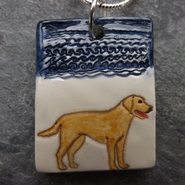 Handmade Ceramic golden Labrador Retriever dog pendant