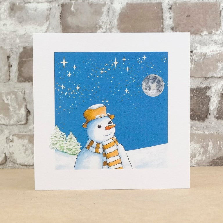 Christmas Card Snowman Moon
