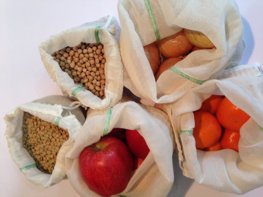 Strong Reusable produce bags, veggie bags, dry beans bags, Pack of 5