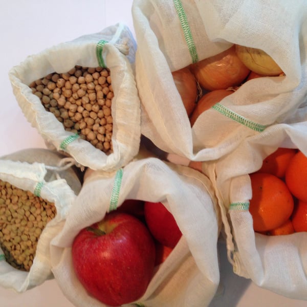 Strong Reusable produce bags, veggie bags, dry beans bags, Pack of 5