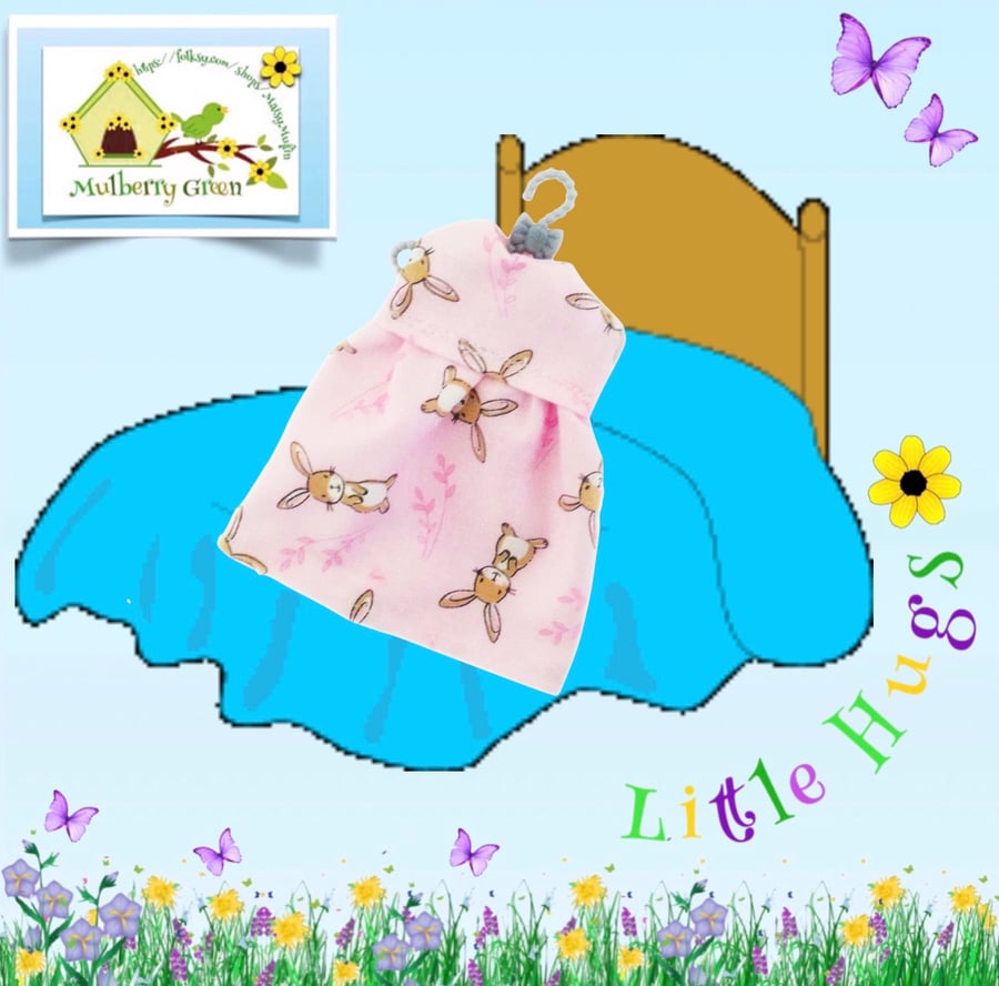 Reserved for Jane - Pink Bunnies Nightie to fit the Little Hugs dolls 