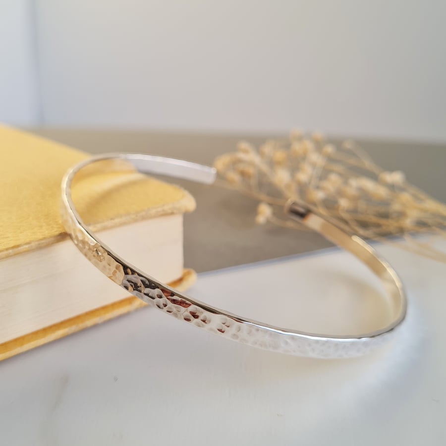 Solid Sterling Silver Hammered Cuff Bangle