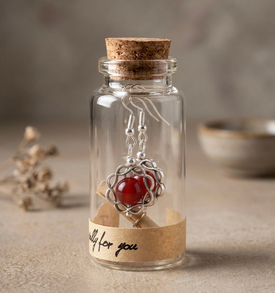 Red Carnelian Earrings in a Bottle,
