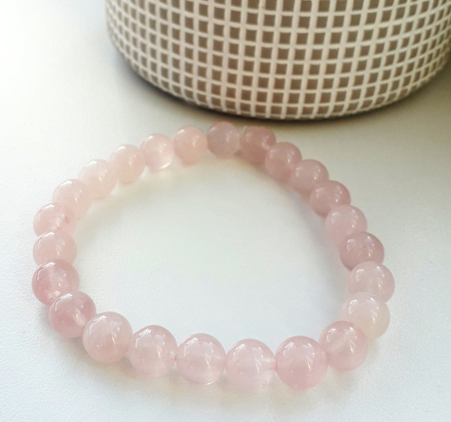 Rose Quartz Stretch gemstone bracelet unisex gift