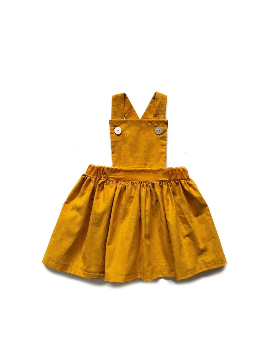Girls Yellow Dress - Yellow Pinafore Dress in Mustard Corduroy