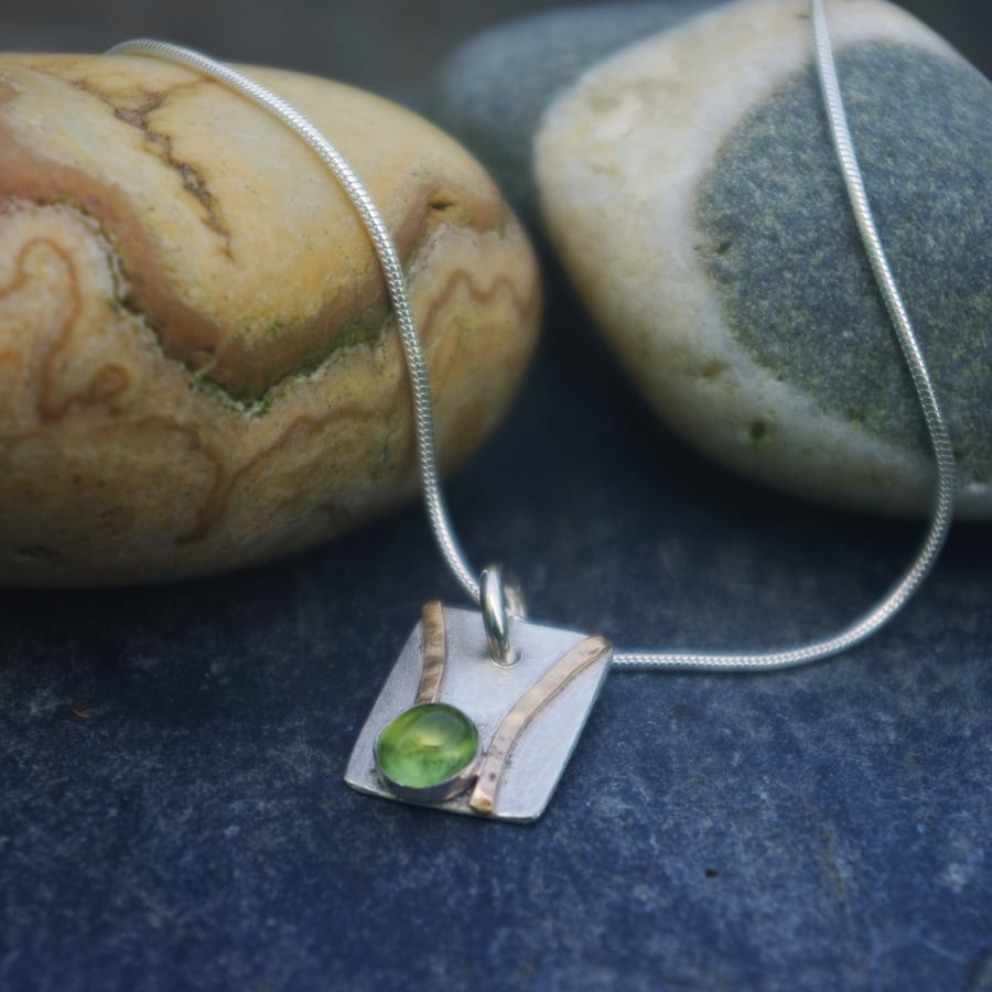 Silver and Gold Shoreline Necklace with Peridot