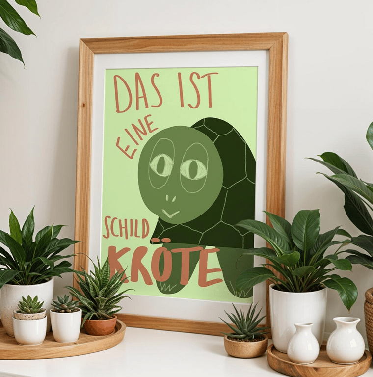 German typography tortoise poster print A3