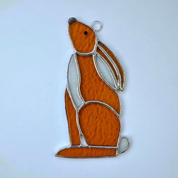 Stained Glass Hare Suncatcher - Moon Gazing Hare - Handmade Window Decoration 