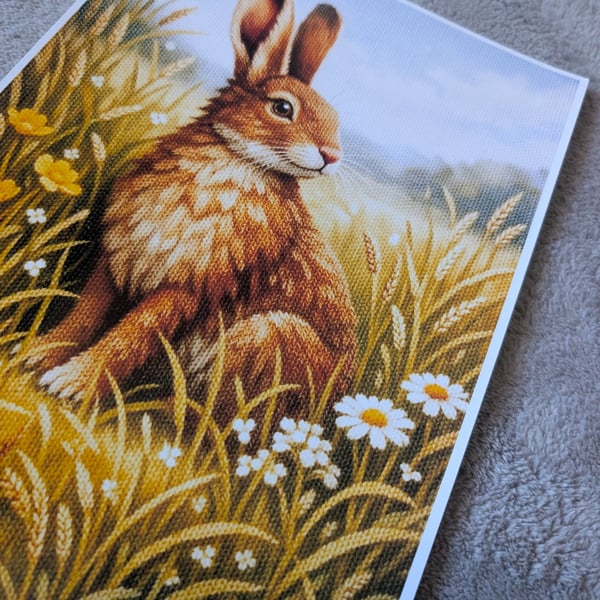 British wild hare knitted scene A4 Photo print. British wildlife. 