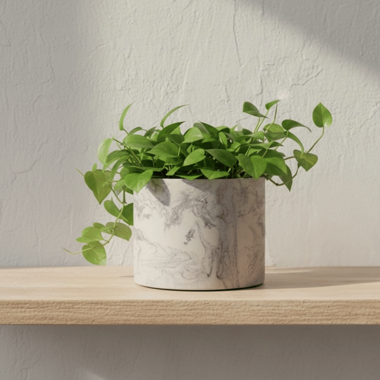 15 cm Round Grey Marble Effect Plant Pot Indoor Planter