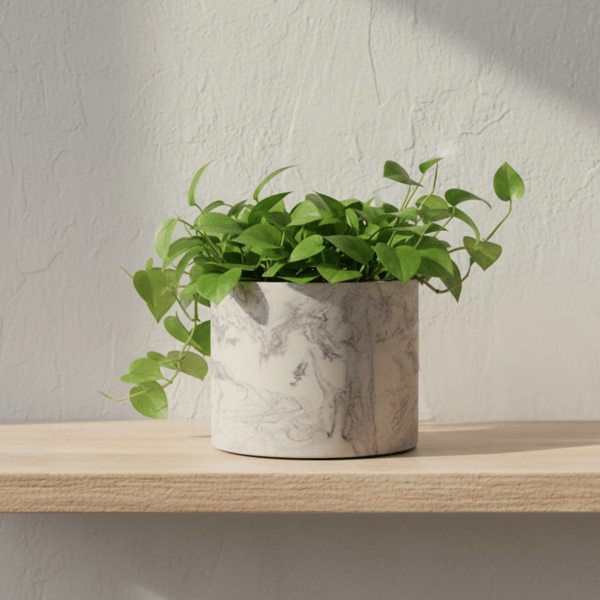 15 cm Round Grey Marble Effect Plant Pot Indoor Planter
