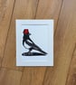 Magpie in Fez - handmade linocut bird art print