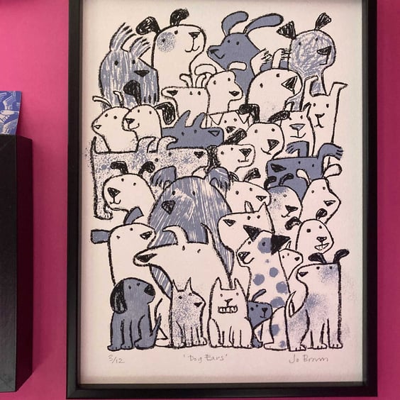 Original Screen Print Dog Ears by Jo Brown Happy Tomato- unframed 