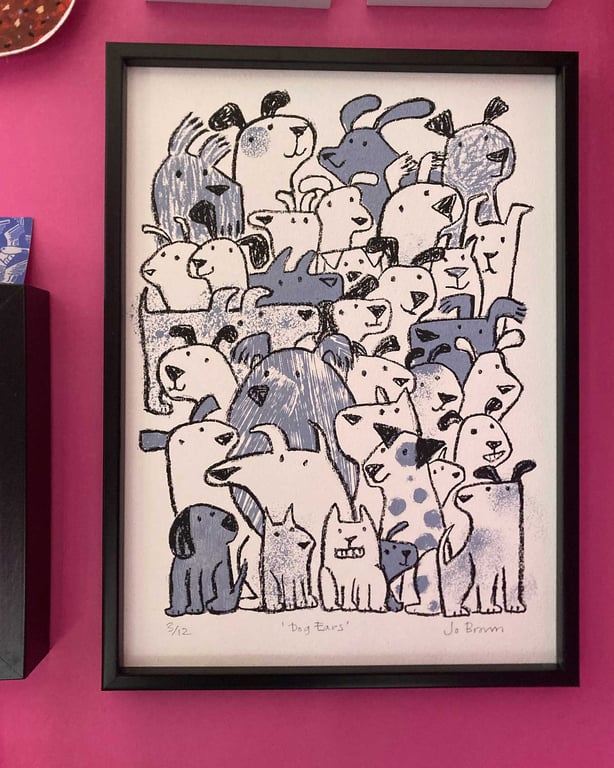 Original Screen Print Dog Ears by Jo Brown Happy Tomato- unframed 