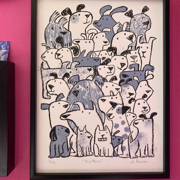 Original Screen Print Dog Ears by Jo Brown Happy Tomato- unframed 