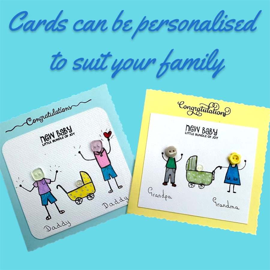 Personalised new baby cards. Hand painted,New Parents, new grandparents,  LGBTQ 