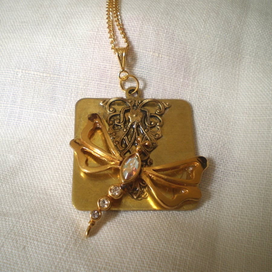 Vintage Dragonfly on a Trellis Necklace