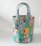 Cotton Patchwork Quilt Bucket Bag, Fabric Basket, Project Bag - Image 3