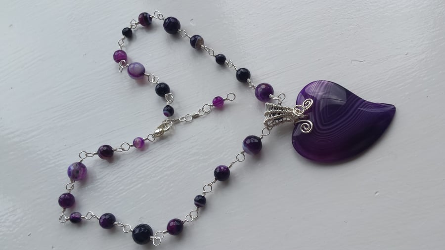 Purple Striped Valentine Rosary Link Necklace