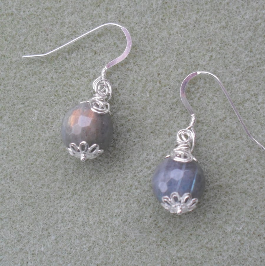 Sterling Silver Labradorite Wire Wrapped Earrings