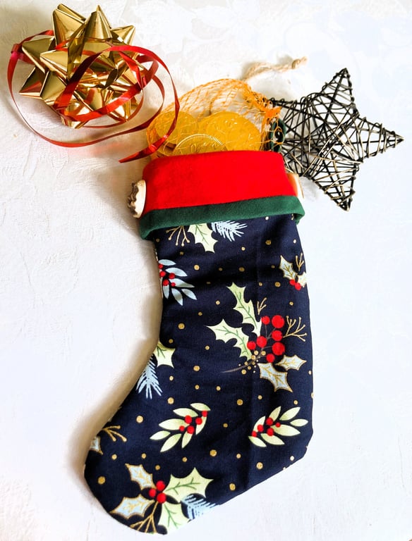 Mini Christmas Stocking (Cream Holly print vs Blue Holly print)