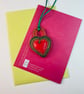 Large red rubber and wire heart pendant from recycled materials - Image 7