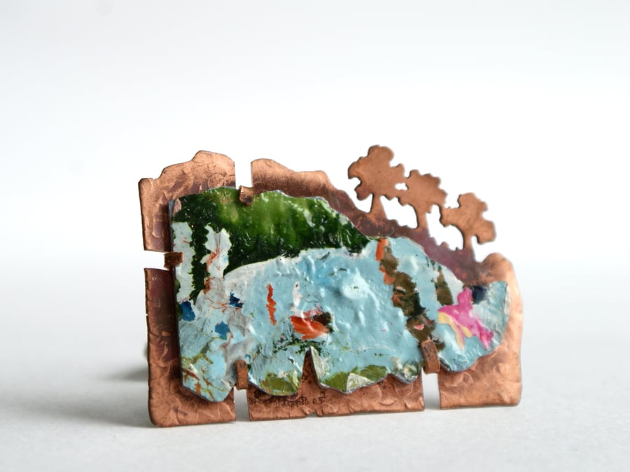 Abstract art brooch - treeline