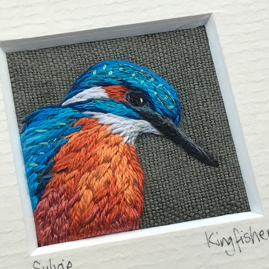 Kingfisher - hand stitched closeup 