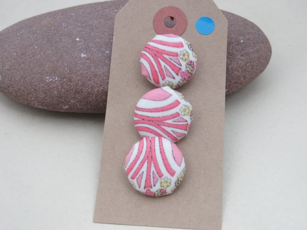 3 Small Handmade Pink Liberty Fabric Buttons