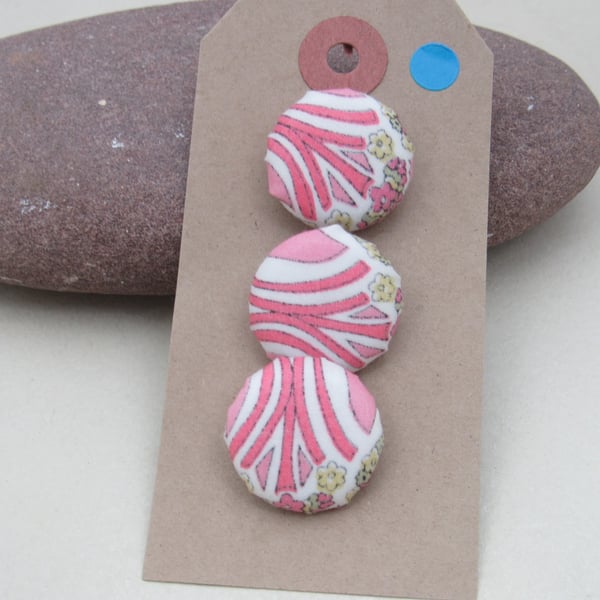 3 Small Handmade Pink Liberty Fabric Buttons