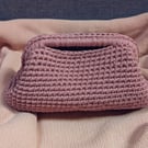 HandmadeCrochet Knit Small Clutch Bag, Zip Closure, Silver Hardware