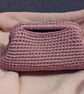 HandmadeCrochet Knit Small Clutch Bag, Zip Closure, Silver Hardware