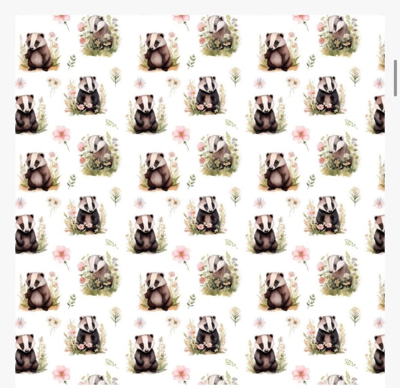 polycotton fabric material 3d digitally printed badger animal woodland