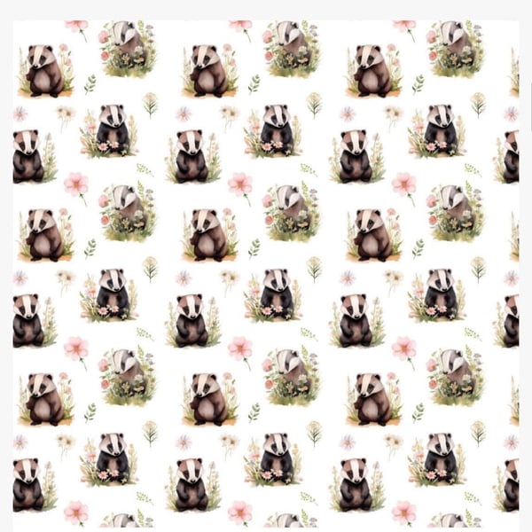 polycotton fabric material 3d digitally printed badger animal woodland