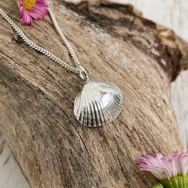 Cockle Seashell Necklace – Small Fine Silver Pendant