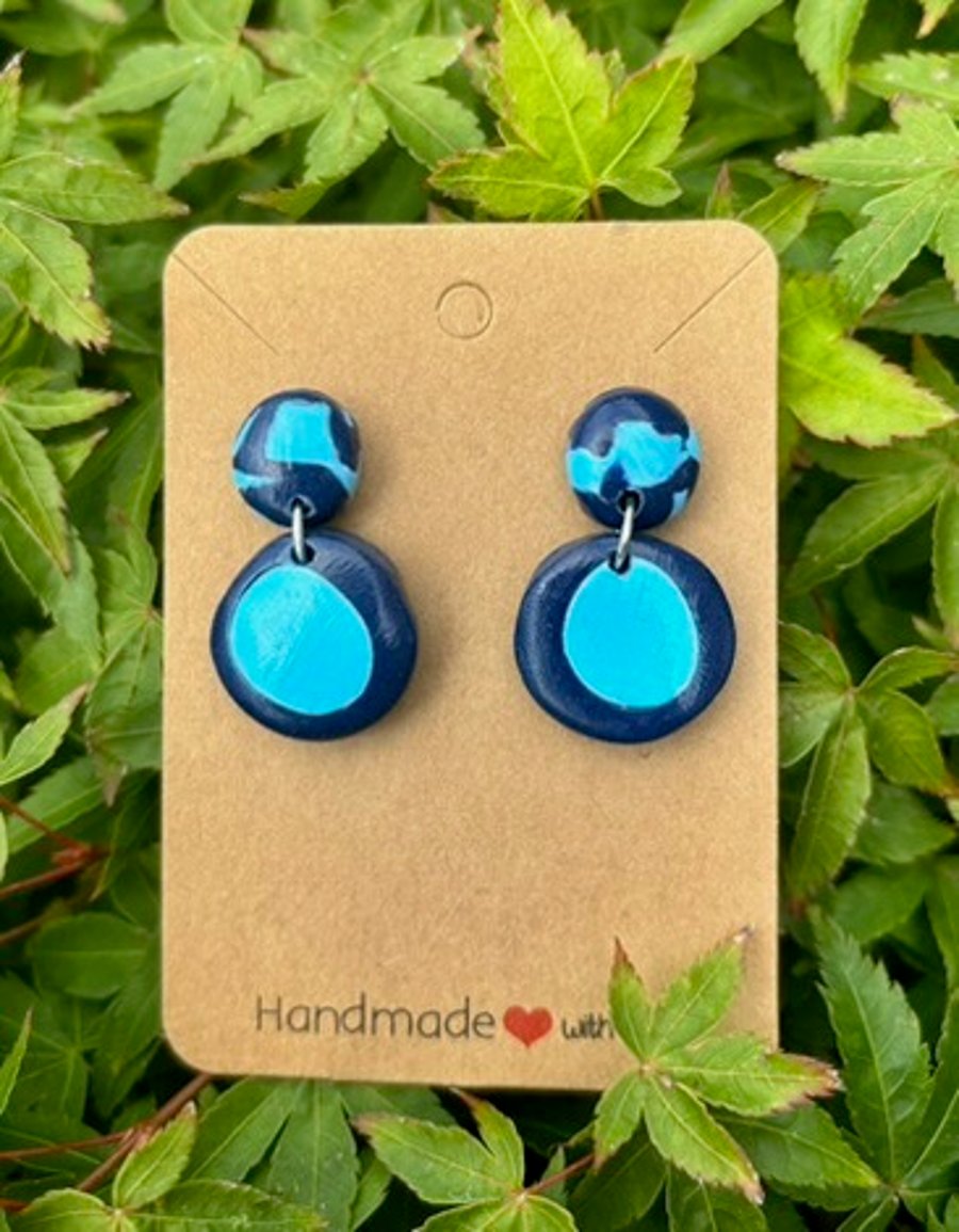 Striking Turquoise and Navy Blue Handmade Drop Earrings