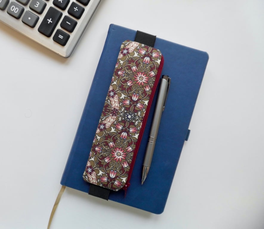 Elasticated pencil case for cover of book diary journal William Morris 