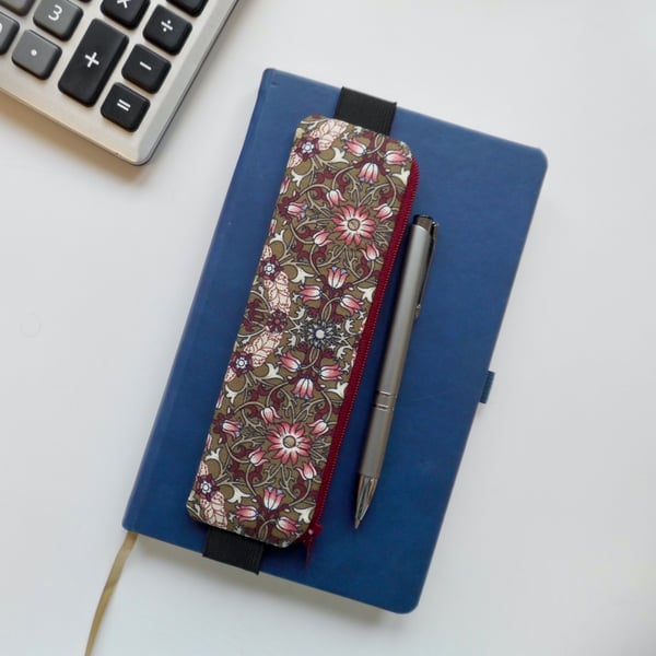 Elasticated pencil case for cover of book diary journal William Morris 