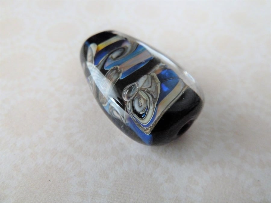lampwork glass black and silver focal bead
