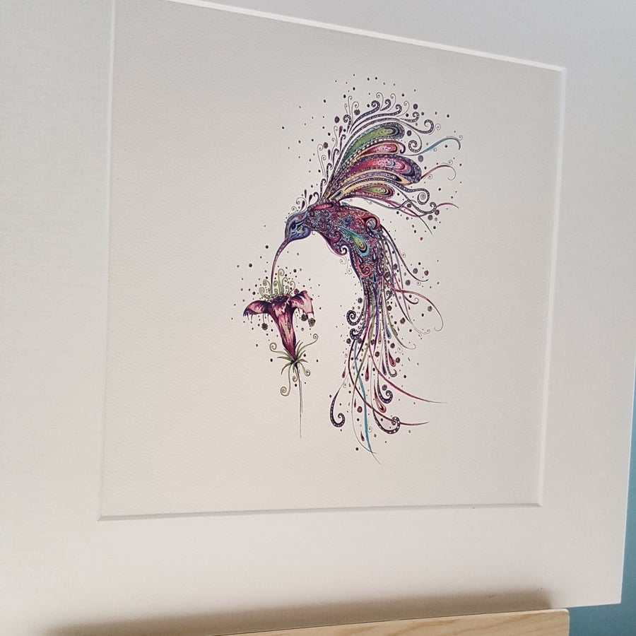 Swirly Hummingbird 10 x 10” print