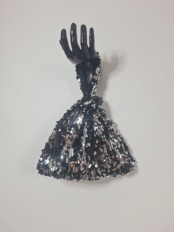 Black and silver sequin Japanese Knot bag