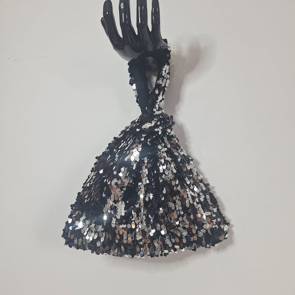 Black and silver sequin Japanese Knot bag