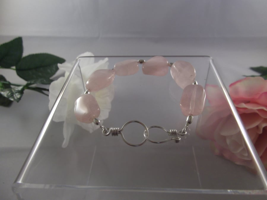 Rose quartz gemstone bracelet polished tumble stones heart chakra love nurturing