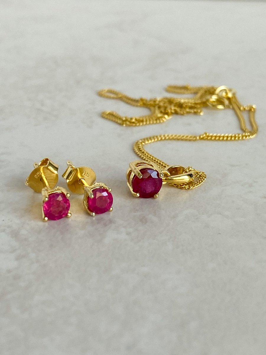 Ruby pendant and earrings set - made in Scotland. 
