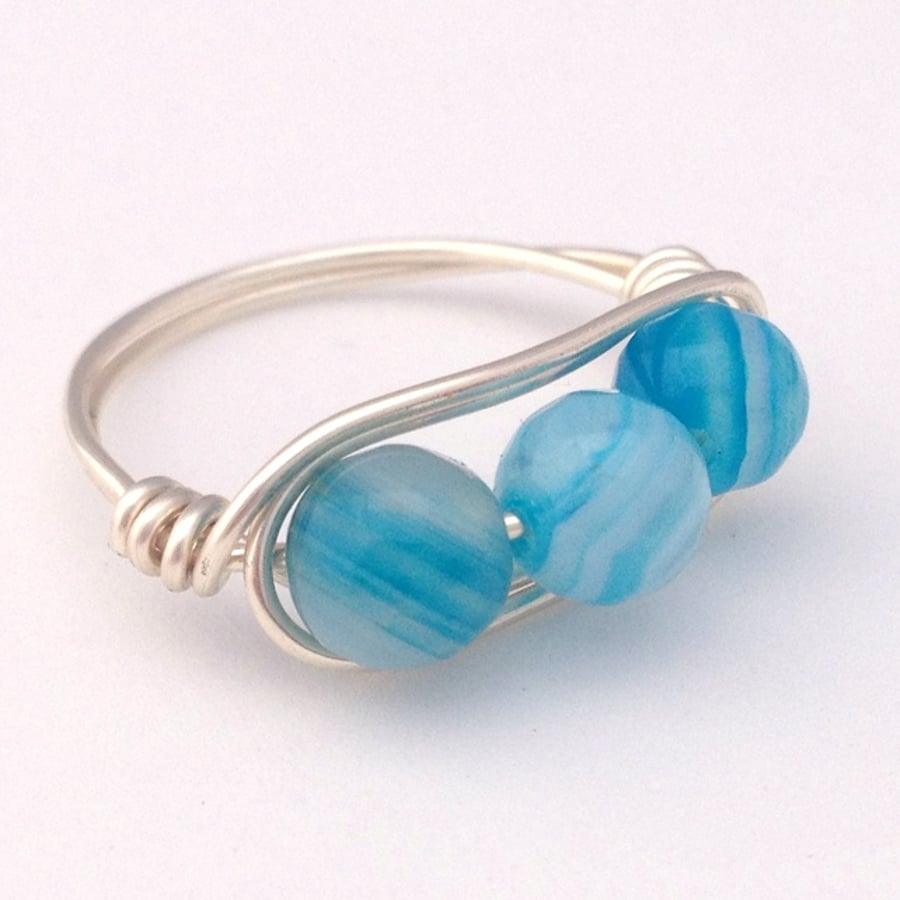 Blue Banded Agate Ring Size O
