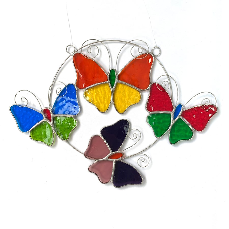 Stained Glass Butterfly Ring - Handmade Hanging Decoration TO ORDER