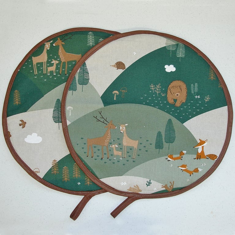 Bear Aga Hob Lid Mats Pads Covers Fox Hog Deer Pair Green Brown