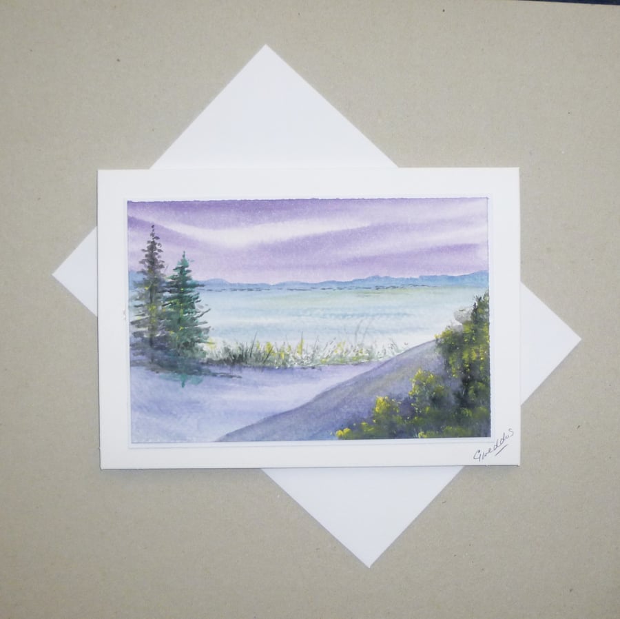original art hand painted landscape blank greetings card ( ref F 851 C3 )