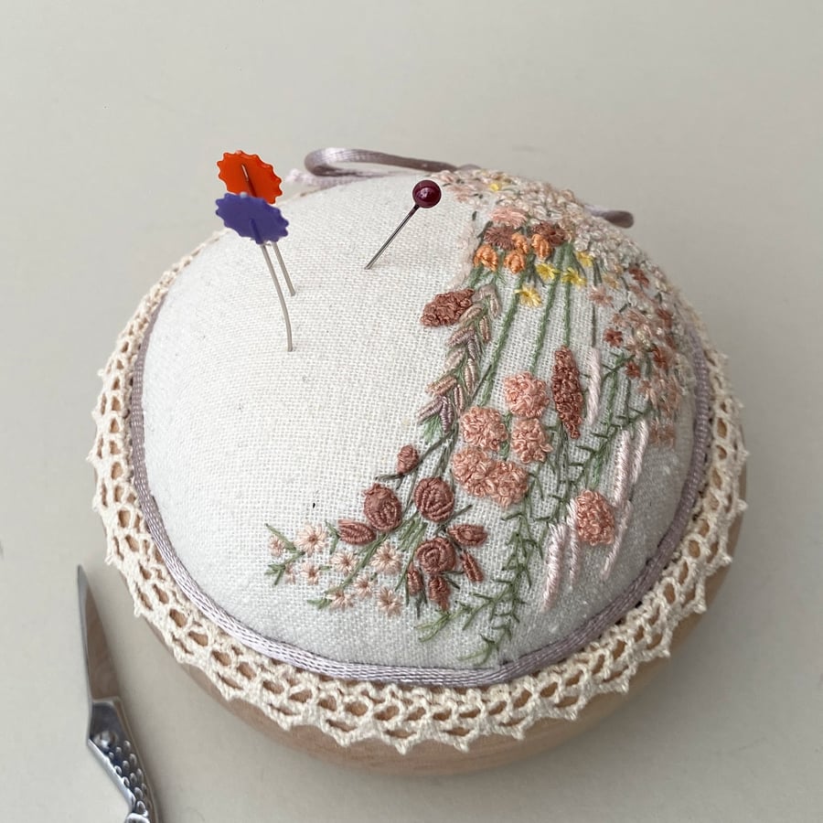 Pincushion, embroidered pin cushion, keepsake gift for the sewing room